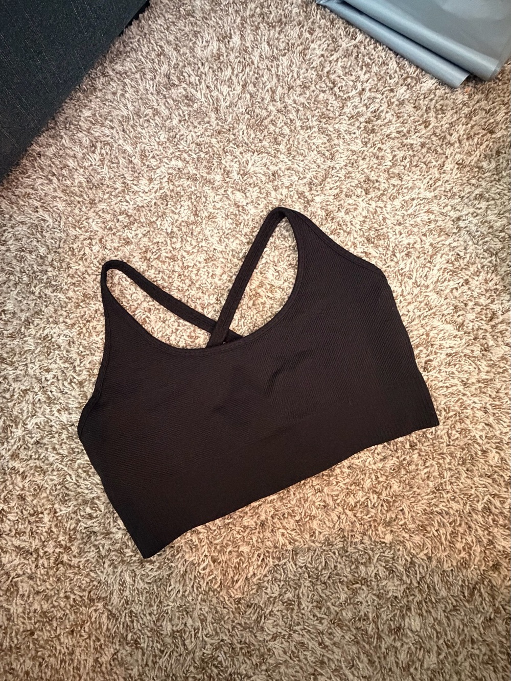 ZYIA Black Ribbed Cross-Strap Sports Bra